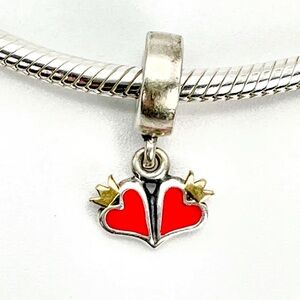 PANDORA Love Charm Sterling Silver And 14K Gold Dangle Charm With Red Enamel